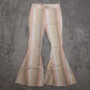 Peach Love California Flare jeans women's Large pastel stripes hippie boho